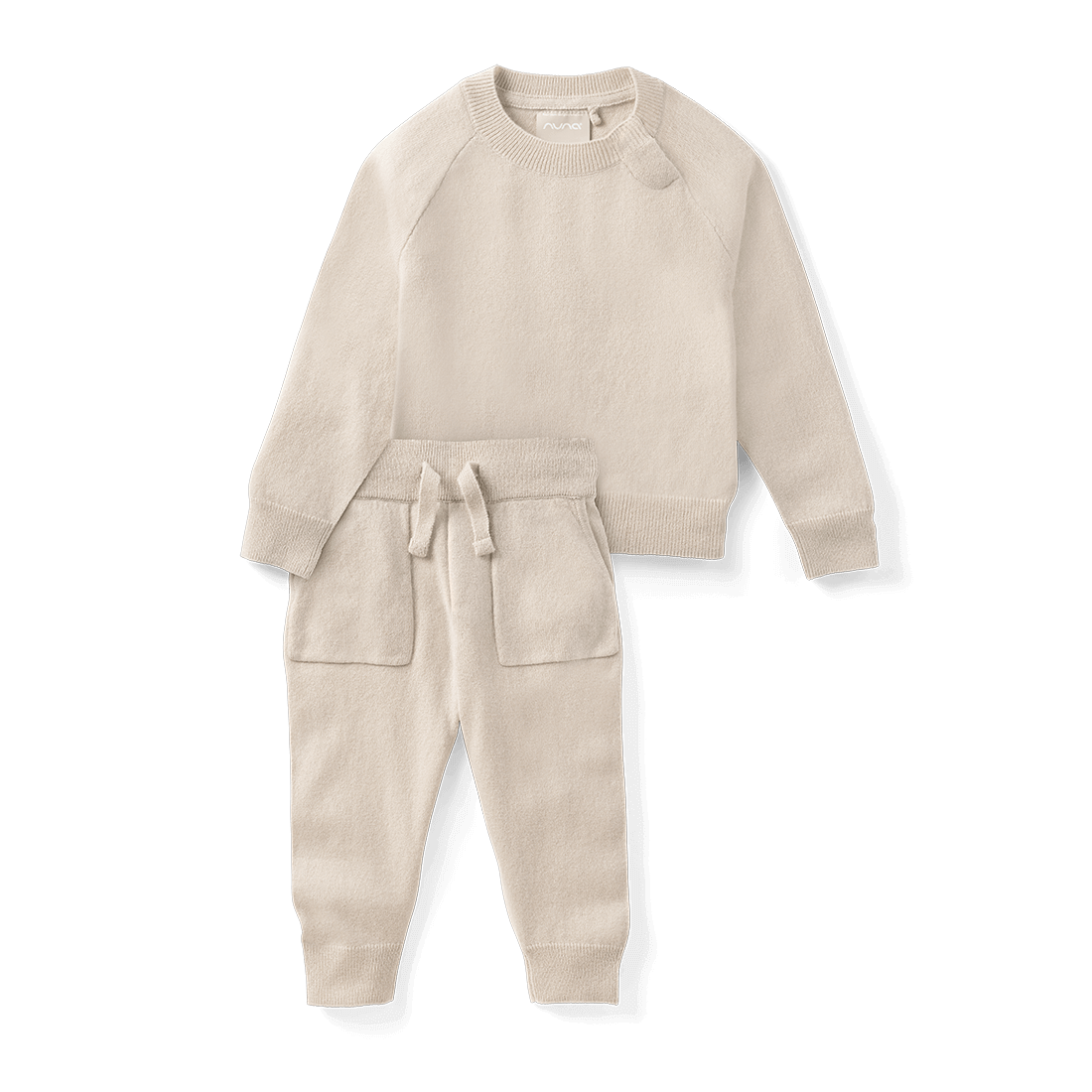 Front image of the Nuna Cashmere Two-Piece Sweater Set in Tan fashion