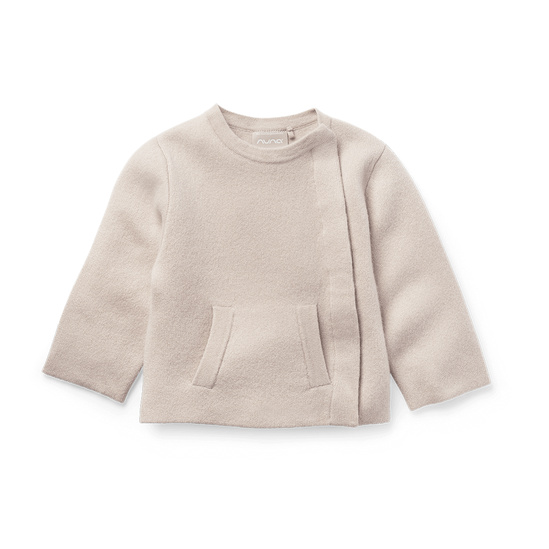 Front image of the Nuna Cashmere Asym Sweater in Tan fashion