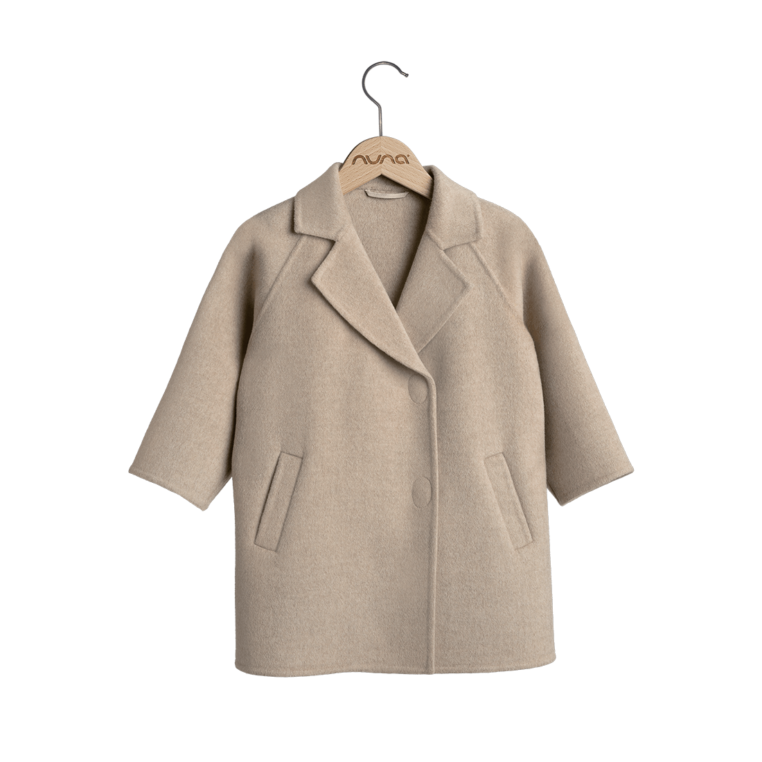 Front view of the Nuna Cashmere Child's coat in Stone fashion