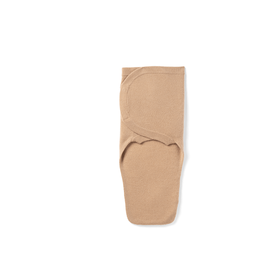 A front image of the Nuna Cashmere Swaddle closed in Tan fashion