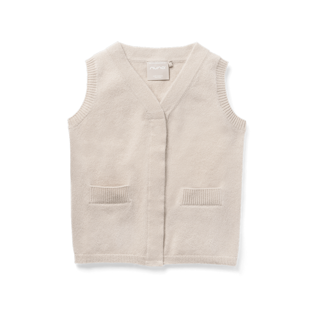 A front image of the Nuna Cashmere Vest in Beige fashion