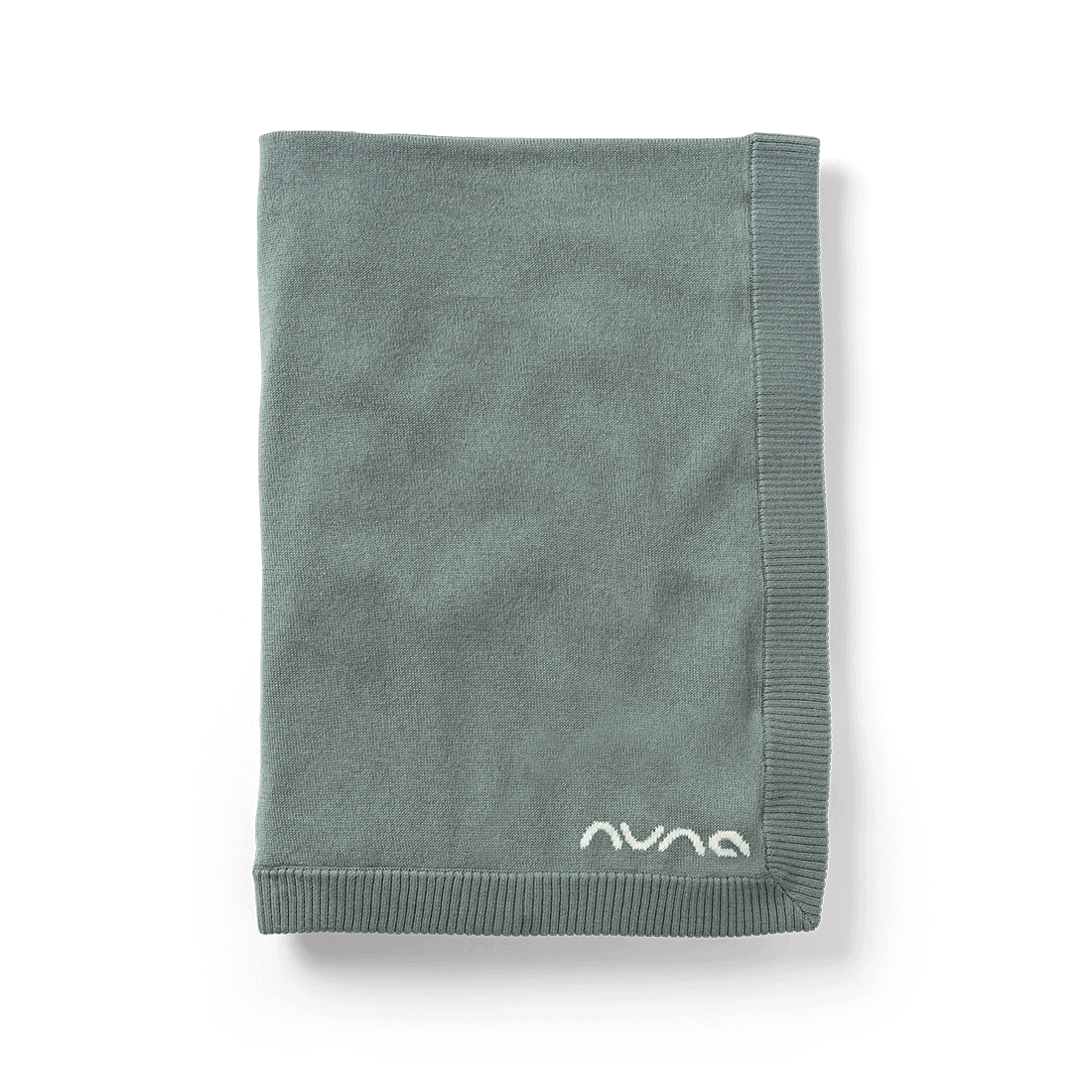 The Nuna Cotton Infant Blanket folded highlighting the Nuna logo in Athens fashion