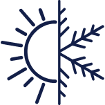 All-season comfort icon of half of a sun and half of a snowflake