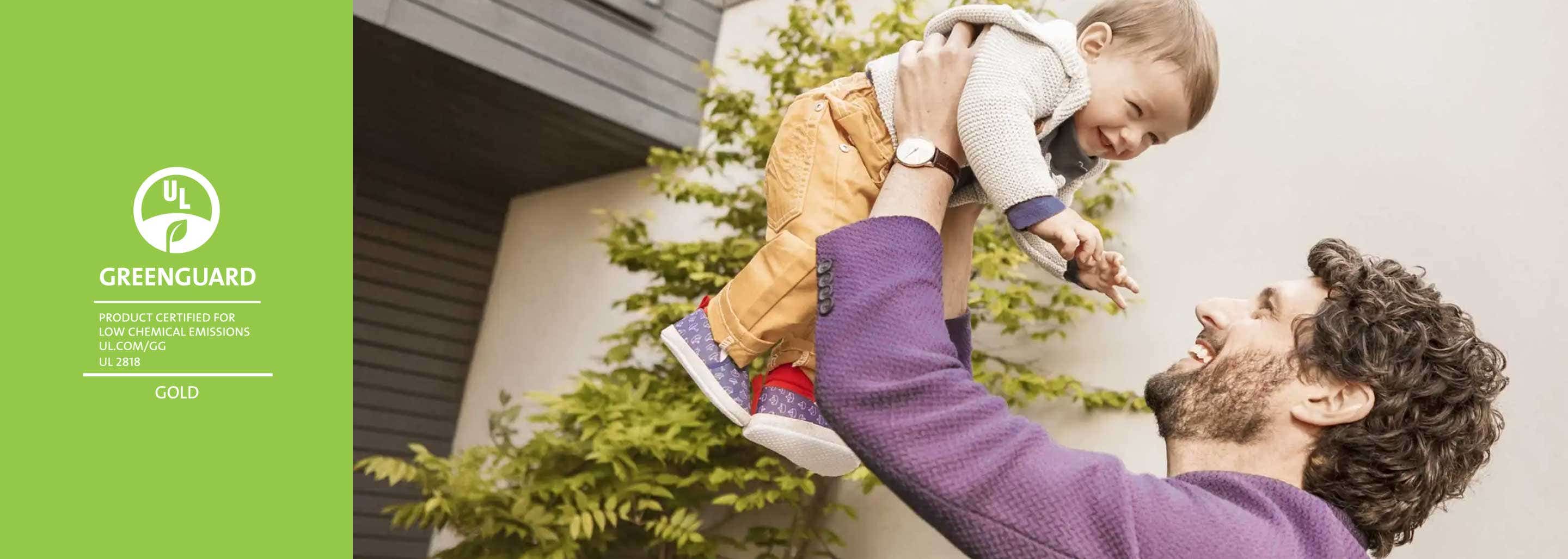 GREENGUARD GOLD, Product certified for low chemical emissions. ul.com/gg UL2818