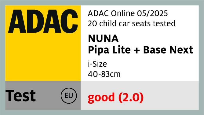 4-star rating at the ADAC child car seat test 05/2025 with an overall score of 2.0 (=Good) when used with BASE™ next