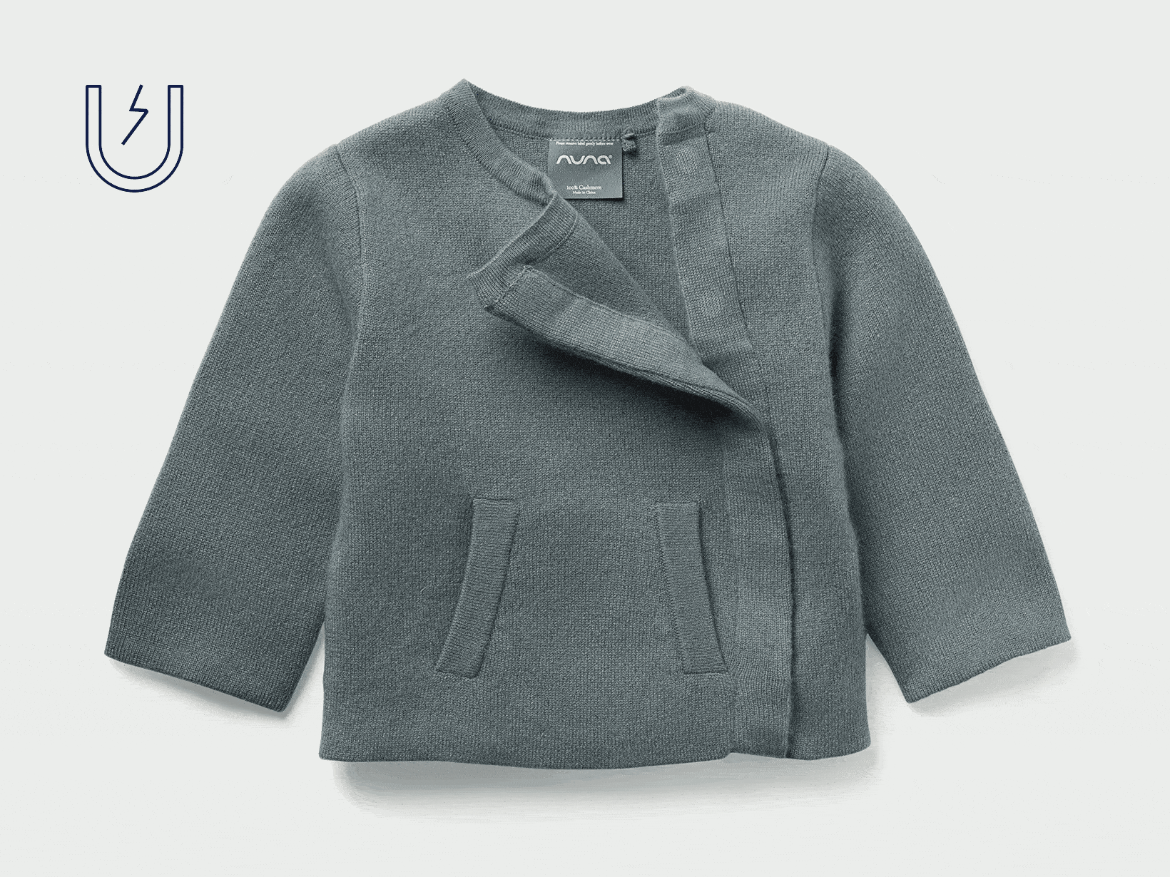 Gif of the front of the Nuna Cashmere Asym Sweater moving from half open to closed in Athens fashion